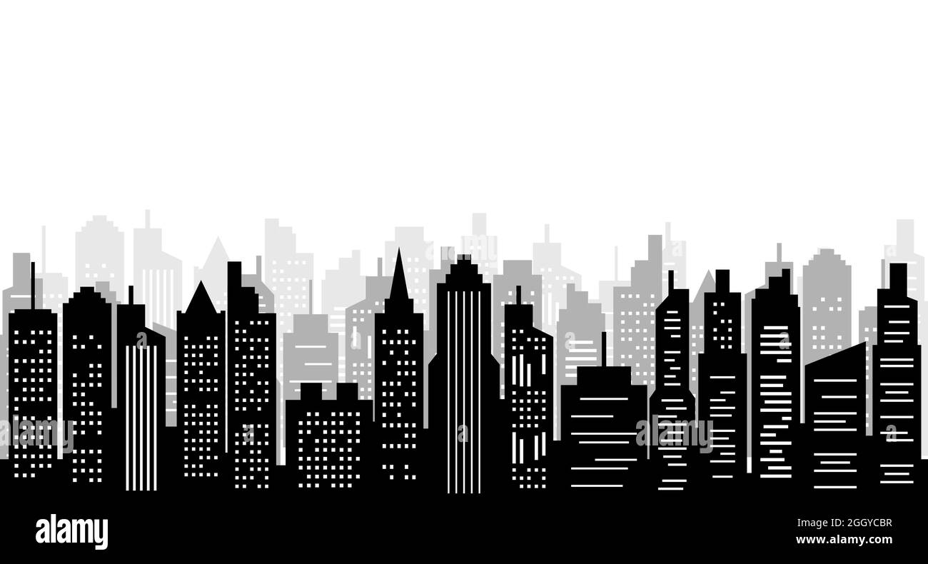 Grattacieli neri su sfondo bianco illustrazione del paesaggio urbano Illustrazione Vettoriale