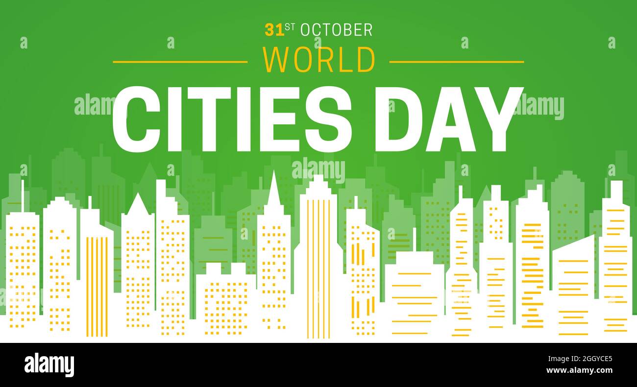 Flat Green World Cities Day sfondo Banner Illustrazione Vettoriale