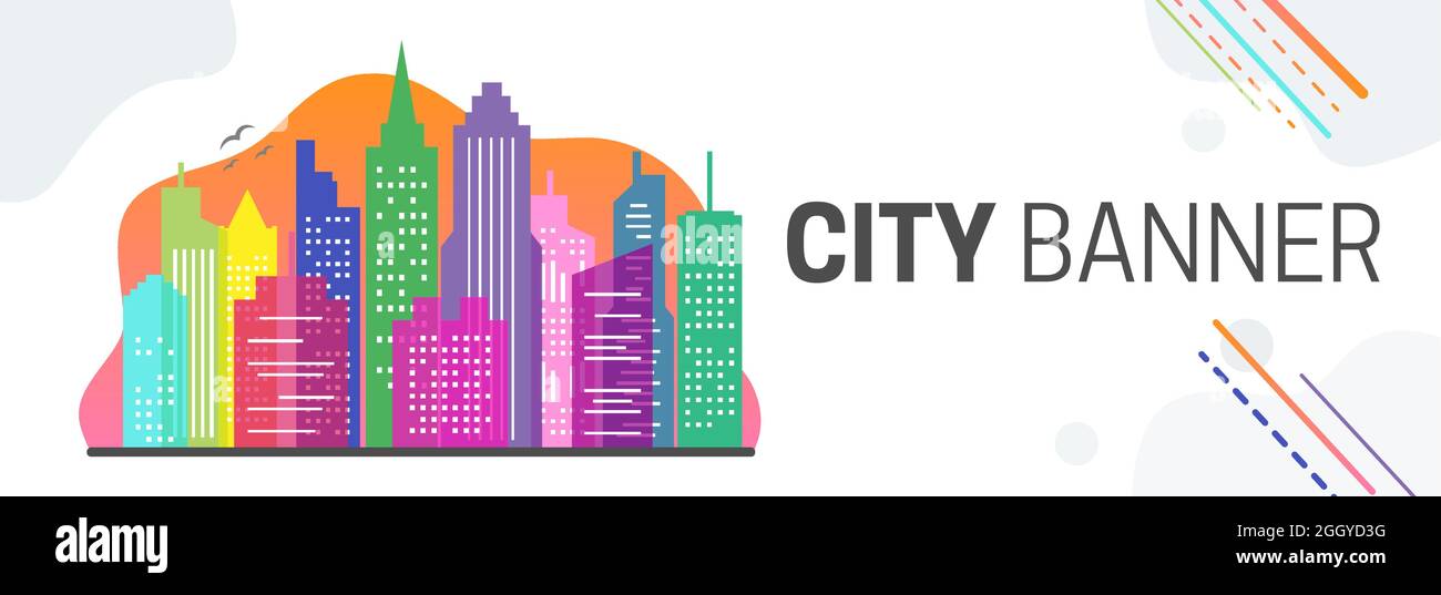 Illustrazione banner colorato del sito web della città con paesaggio urbano Illustrazione Vettoriale