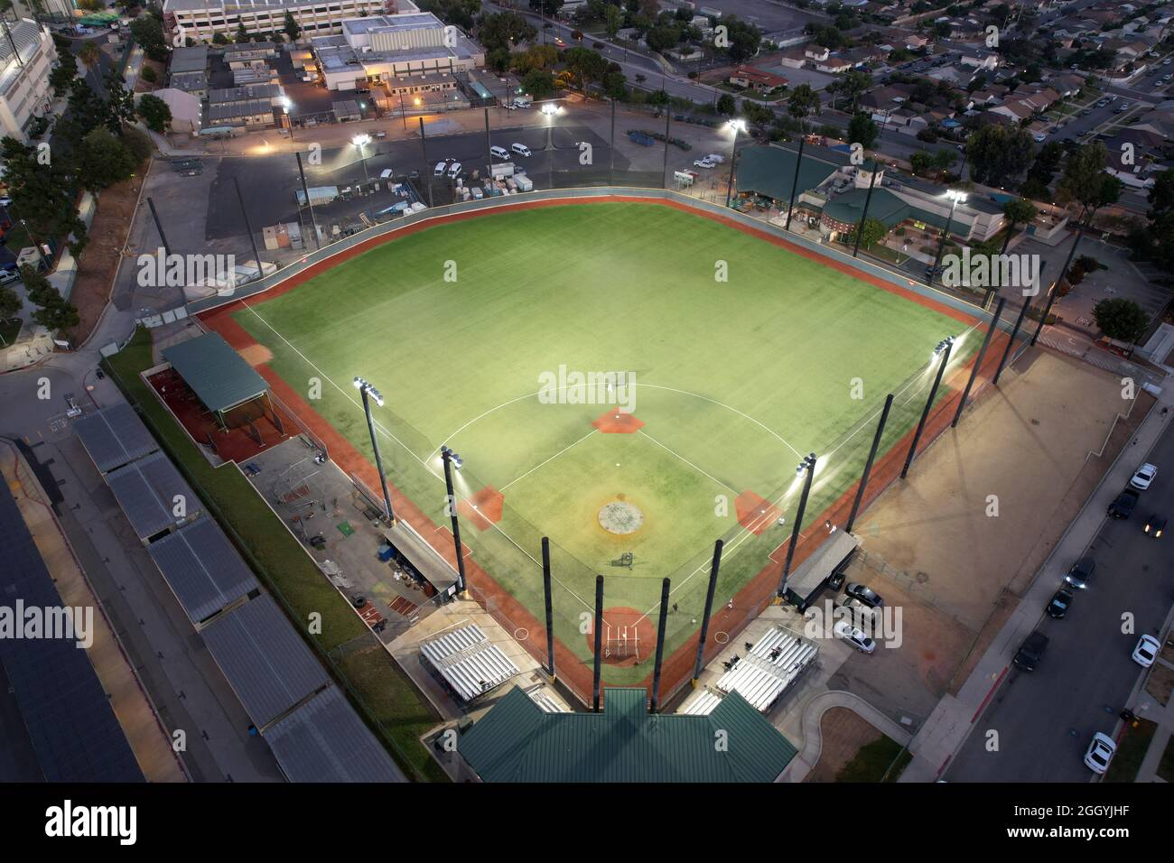 Una vista aerea del campo da baseball all'East Los Angeles College, giovedì 2 settembre 2021, a Monterey Park, California Foto Stock