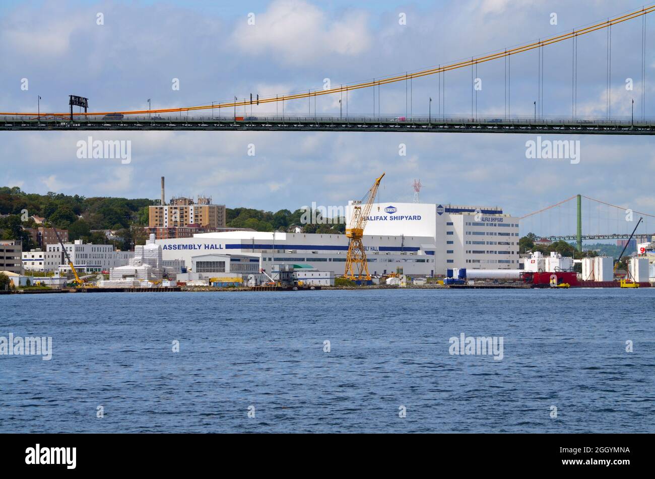 Vista del cantiere navale di Halifax di Irving Shipbuilding nel porto di Halifax, Halifax, Canada Foto Stock