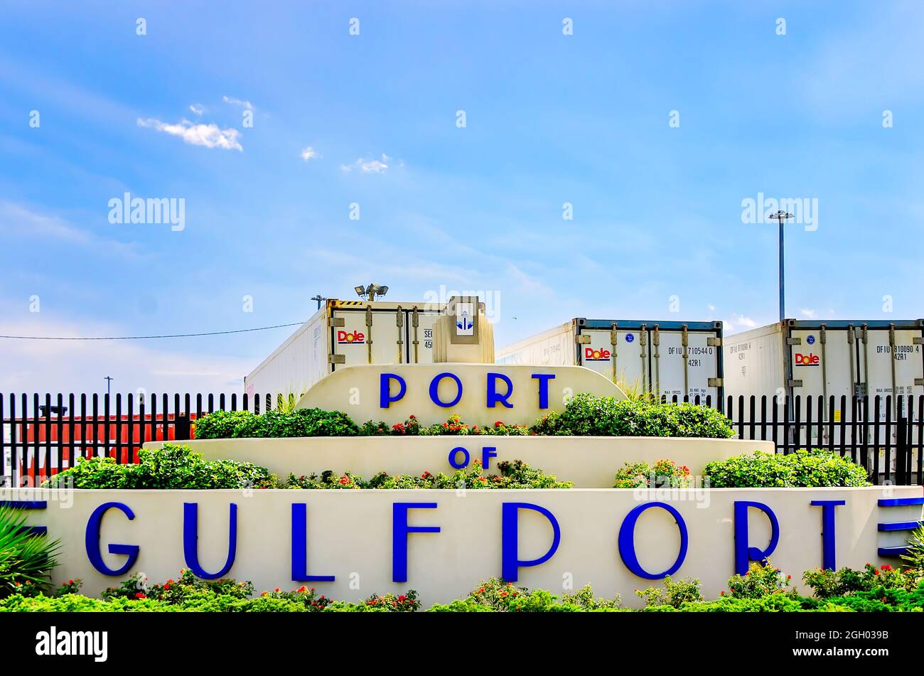 L'ingresso al porto di Gulfport è illustrato, 31 agosto 2021, a Gulfport, Mississippi. Foto Stock