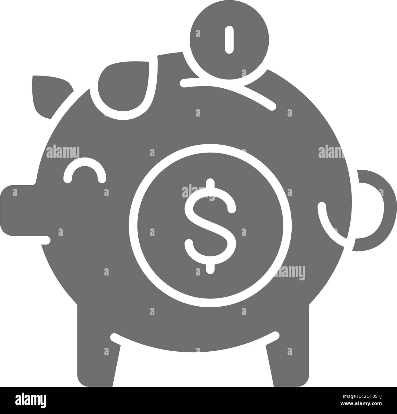 Piggy banca, risparmiare denaro icona grigia. Isolato su sfondo bianco Illustrazione Vettoriale