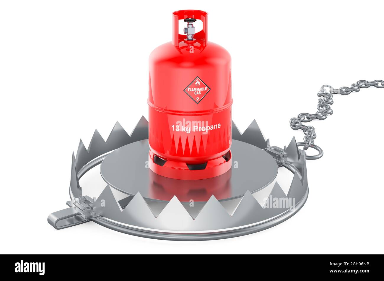 Bear Trap con bombola di gas propano, rendering 3D isolato su sfondo bianco Foto Stock