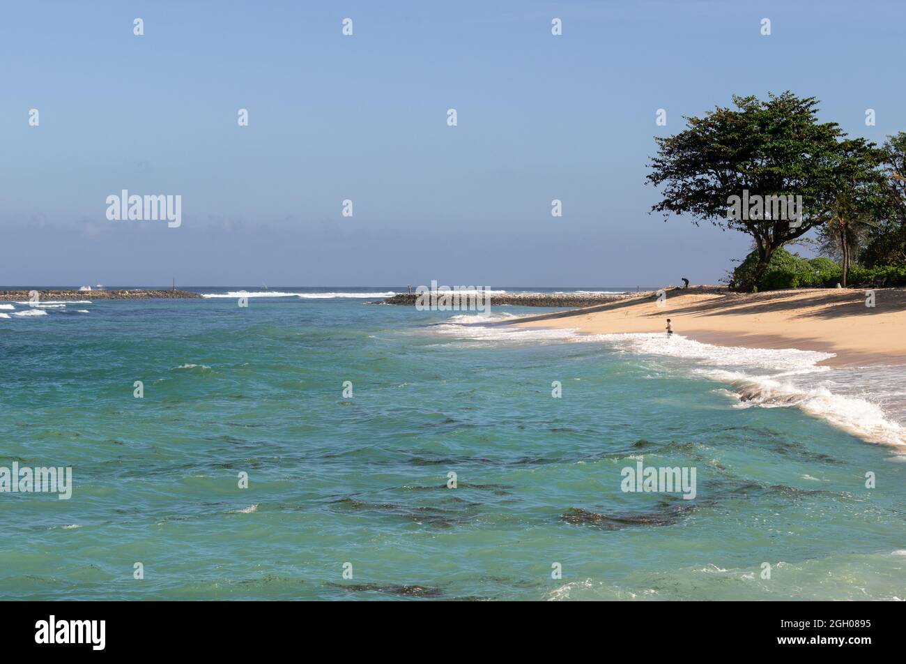 spiaggia tropicale vuota e acque turchesi limpide Foto Stock