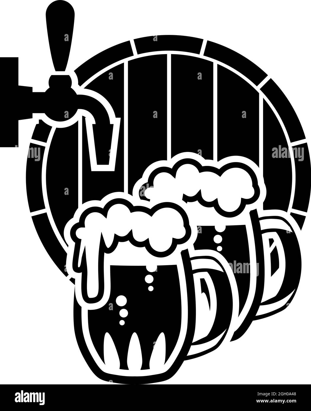 Logo birra - illustrazione vettoriale, fabbrica di birra emblema, barile, pub, bar, taverna, birra, orzo, birra, bevanda alcolica, etichetta nastro su sfondo bianco. Illustrazione Vettoriale