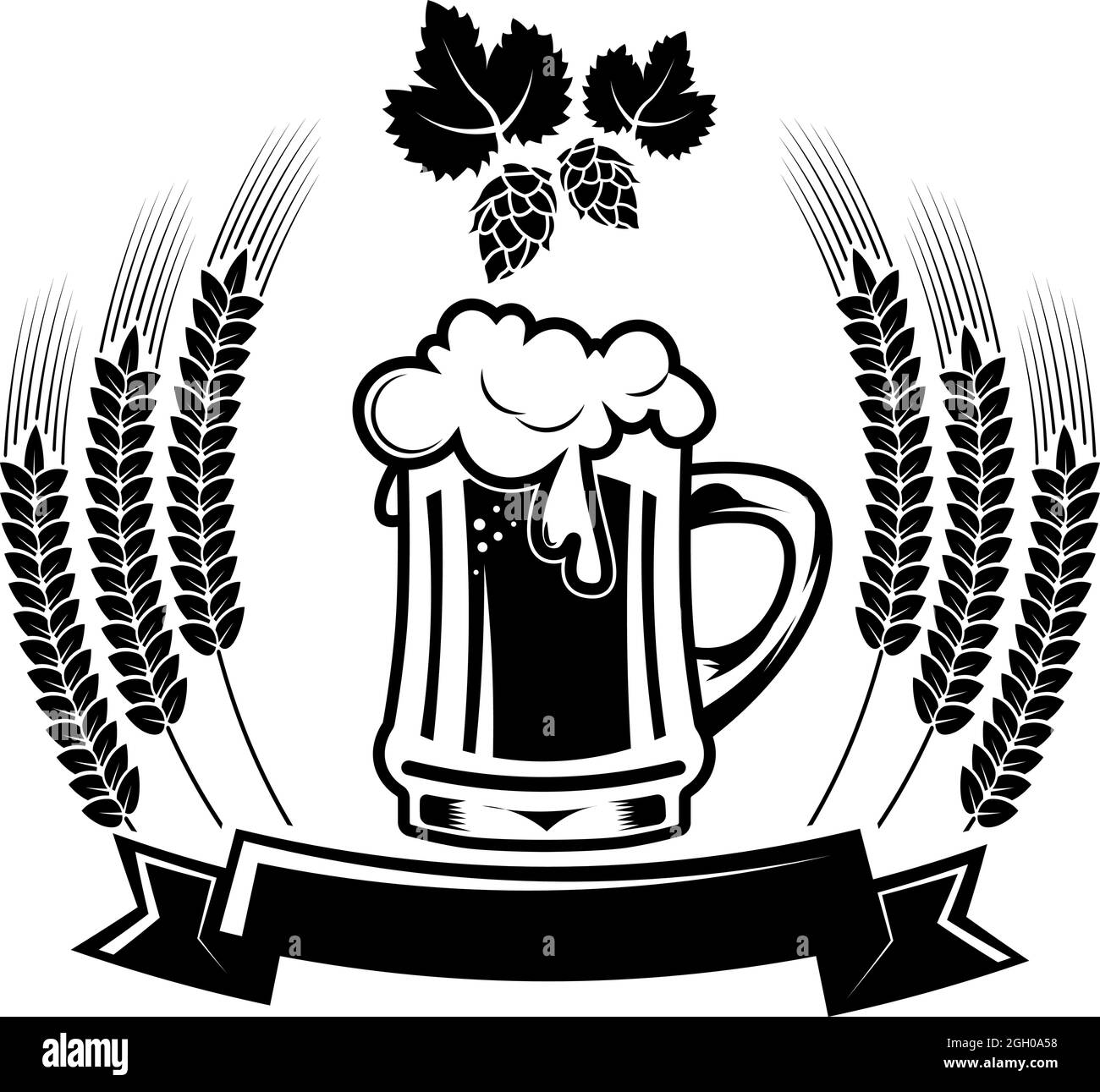 Logo birra - illustrazione vettoriale, fabbrica di birra emblema, barile, pub, bar, taverna, birra, orzo, birra, bevanda alcolica, etichetta nastro su sfondo bianco. Illustrazione Vettoriale