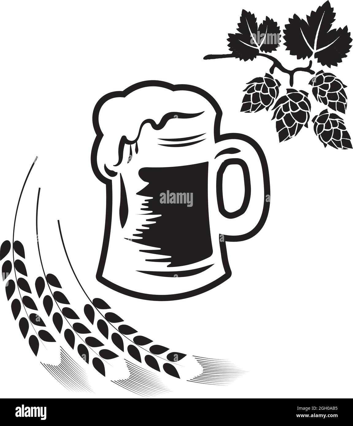 Logo birra - illustrazione vettoriale, fabbrica di birra emblema, barile, pub, bar, taverna, birra, orzo, birra, bevanda alcolica, etichetta nastro su sfondo bianco. Illustrazione Vettoriale