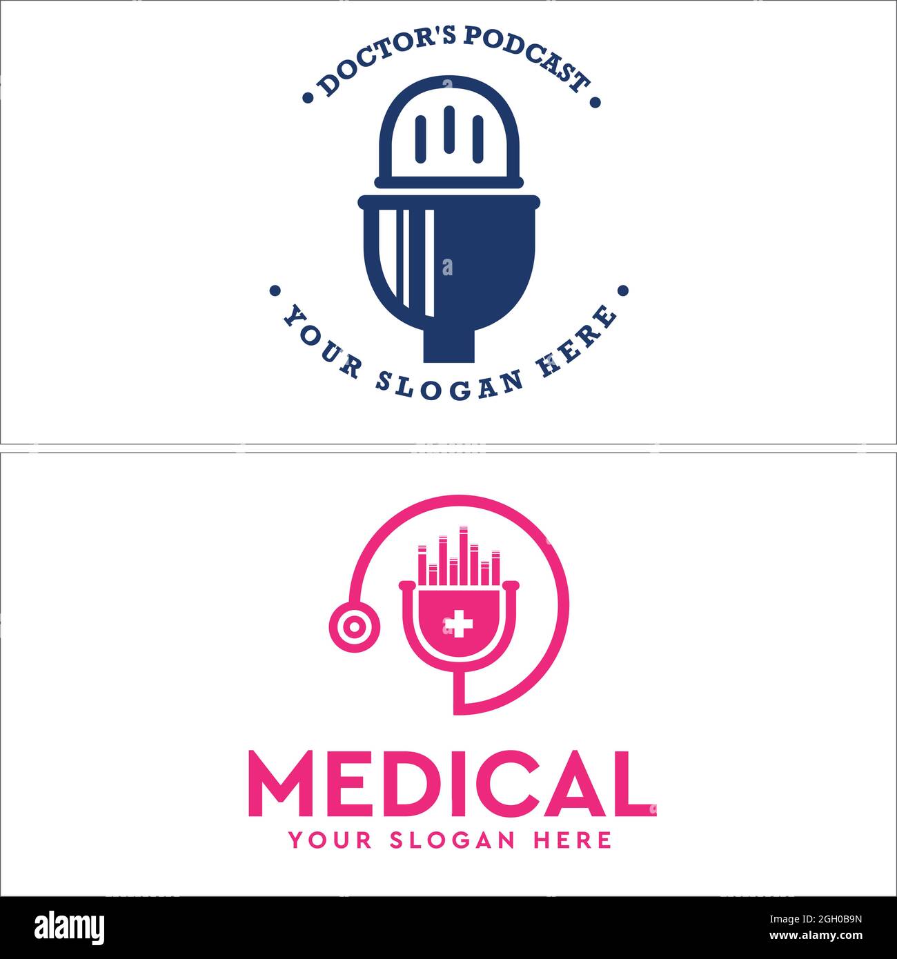 Logo stetoscopio microfono podcast medico Illustrazione Vettoriale