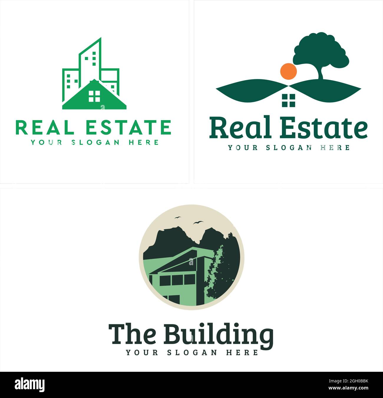 Immobiliare edificio eco verde casa logo design Illustrazione Vettoriale