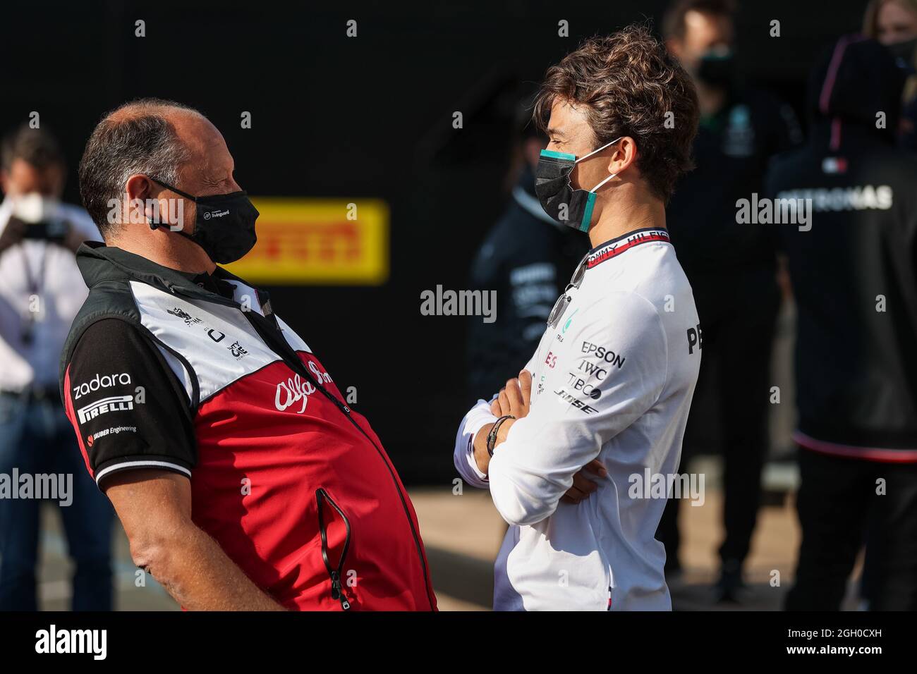 DE VRIES Nyck (ned), pilota di riserva della Mercedes AMG F1 GP, VASSEUR Frederic (fra), Team Principal dell'Alfa Romeo Racing ORLEN, ritratto durante il Gran Premio olandese di Formula 1 Heineken 2021, 13° round del Campionato del mondo FIA Formula uno 2021 dal 3 al 5 settembre, 2021 sul circuito Zandvoort, a Zandvoort, Paesi Bassi Foto Stock
