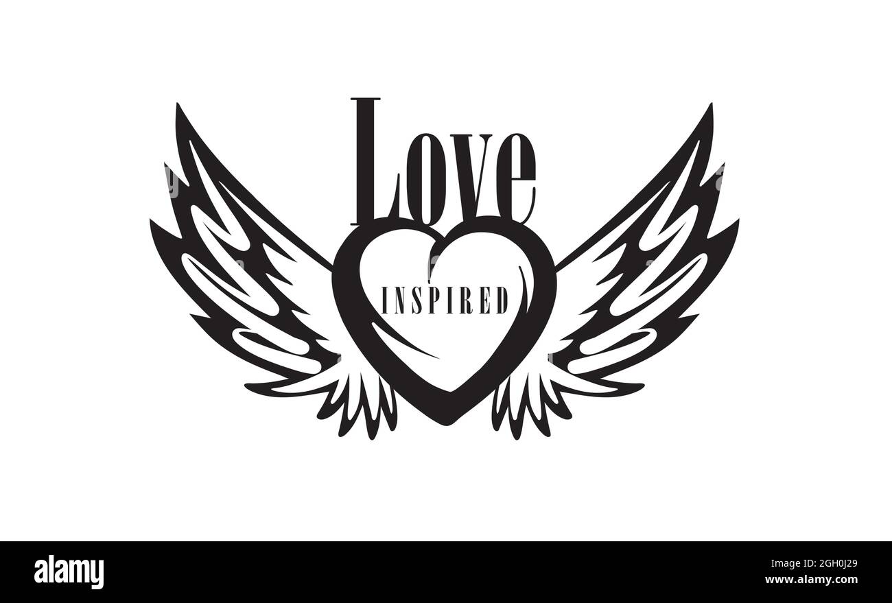 Illustrazione vettoriale disegnata di un cuore e delle ali su sfondo bianco Illustrazione Vettoriale