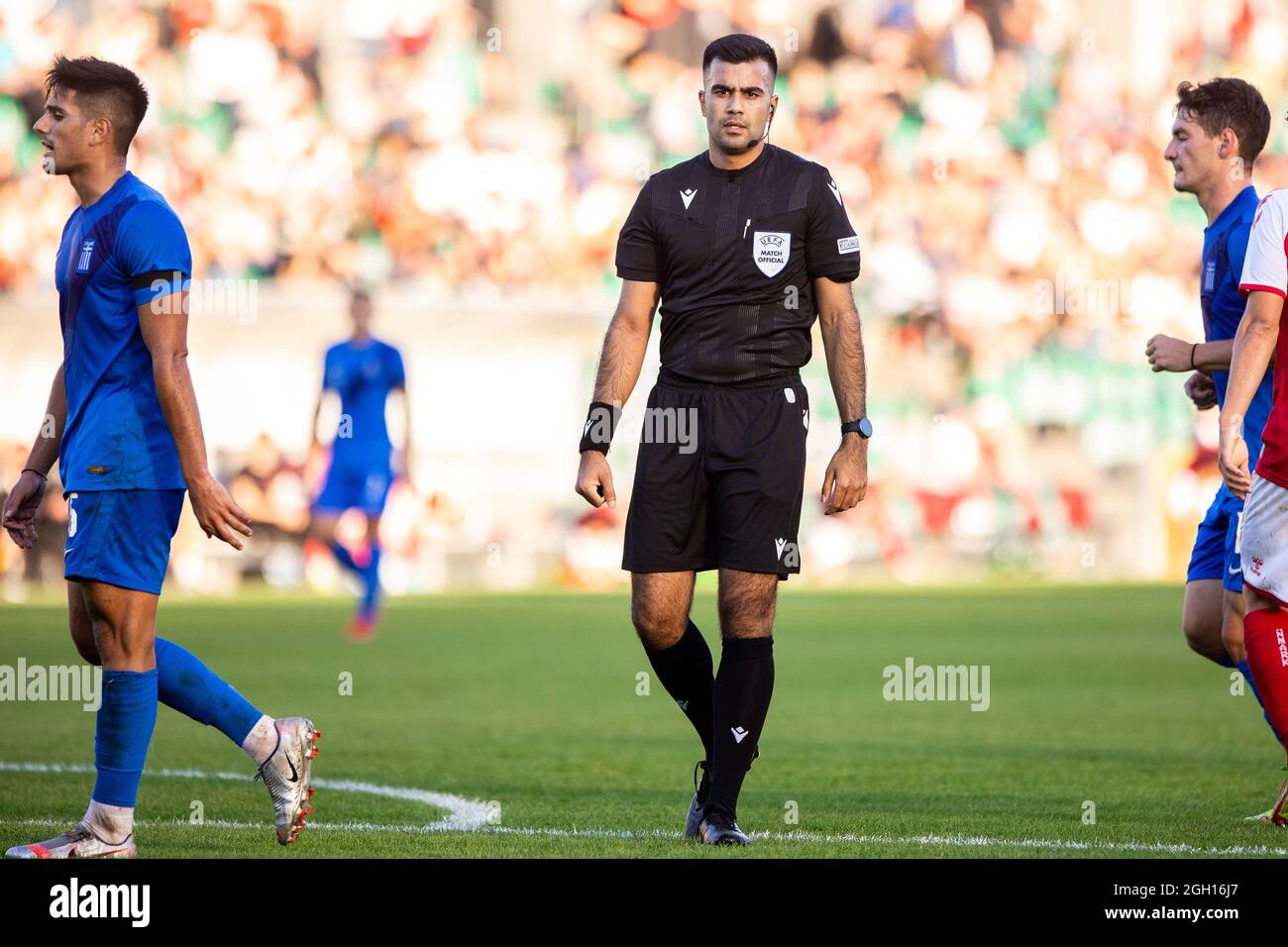 Gladsaxe, Danimarca. 3 settembre 2021. L'arbitro Rohit Saggi ha visto durante la partita internazionale Under 21 amichevole tra Danimarca e Grecia nello stadio Gladsaxe di Gladsaxe, Danimarca. (Photo Credit: Gonzales Photo/Alamy Live News Foto Stock