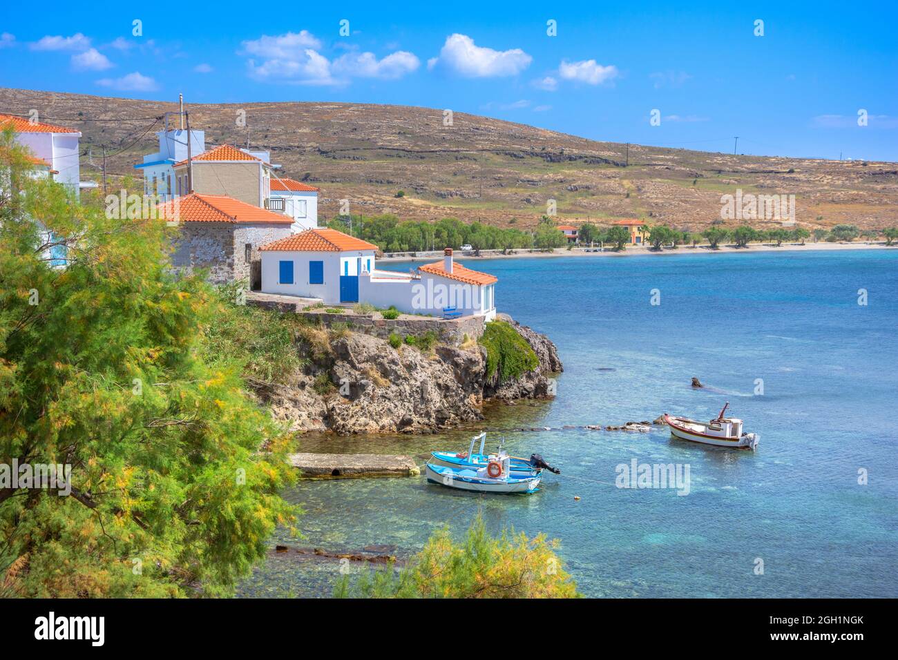 Pittoresco villaggio di Sigri, isola di Lesbo, Grecia. Foto Stock