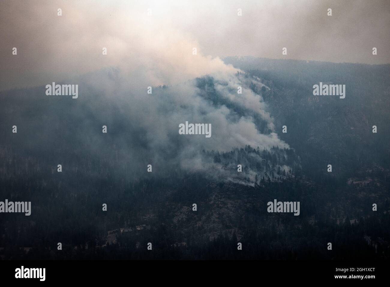 Il fuoco di Caldor brucia nelle colline vicino a Christmas Valley, California, 1 settembre 2021. (STATI UNITI Foto della Guardia Nazionale dell'aria dello staff Sgt. Crystal Housman) Foto Stock