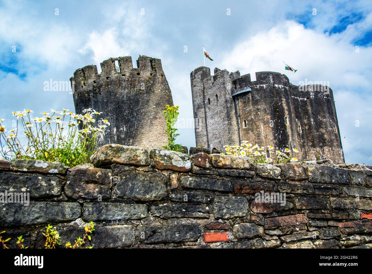 La torre pendente al Castello di Caerphilly. Galles. REGNO UNITO Foto Stock