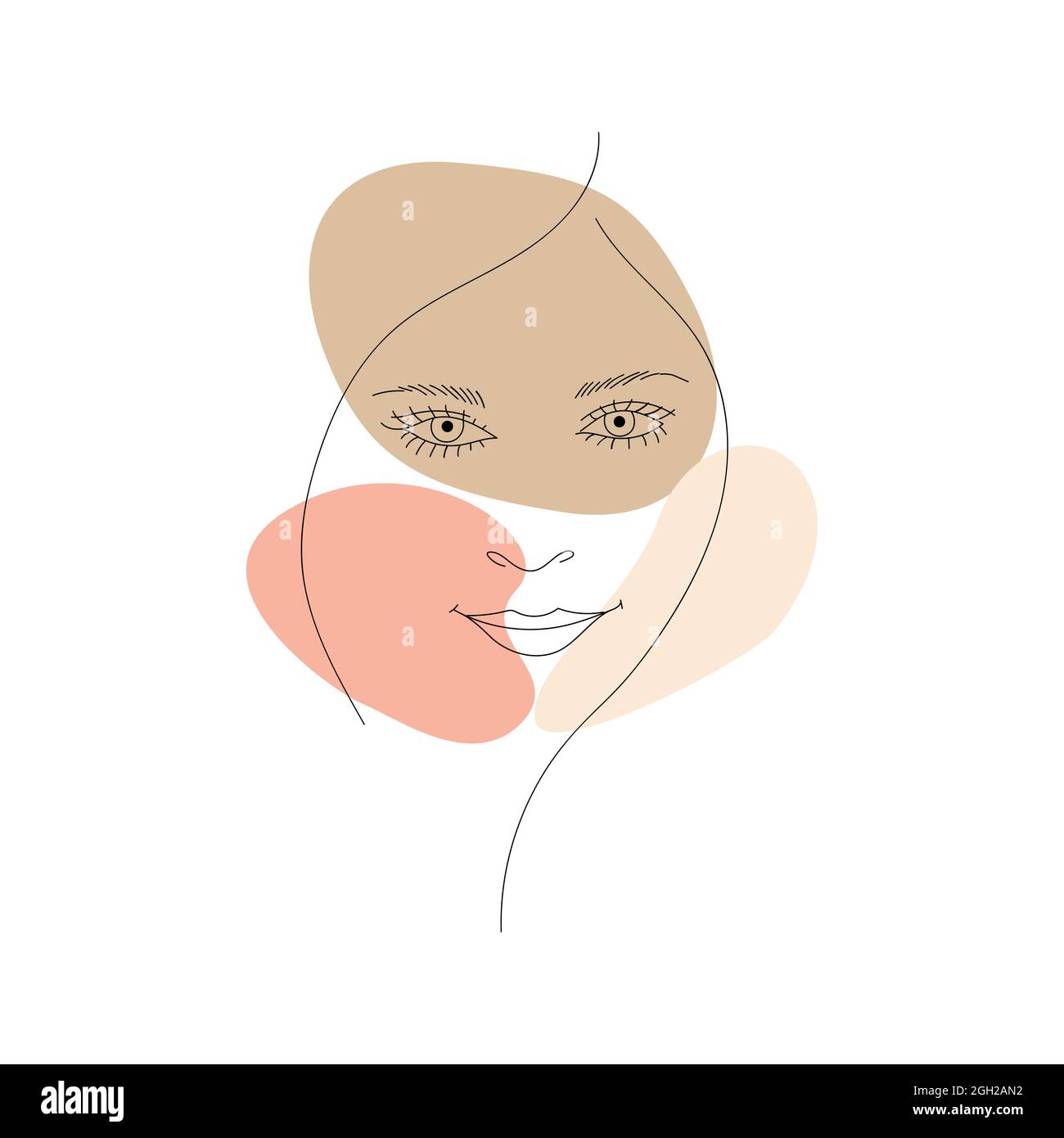 Bella faccia di una ragazza russa in linea stile d'arte. Illustrazione vettoriale con forme astratte. Illustrazione Vettoriale