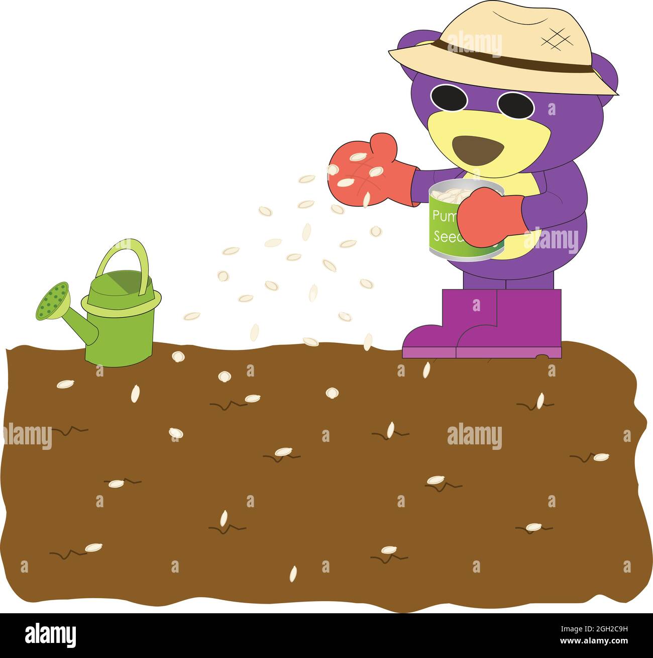 MR.Purple orso sta spargendo i semi di zucca Illustrazione Vettoriale