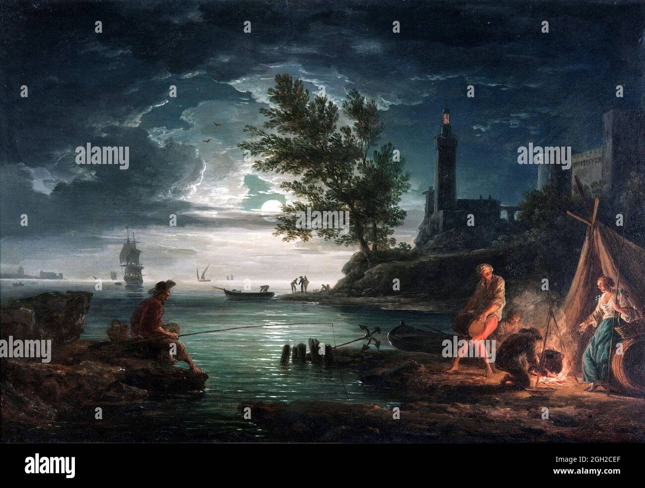 I quattro tempi del giorno: Notte di Claude-Joseph Vernet (1714-1789), olio su rame argentato, 1757 Foto Stock