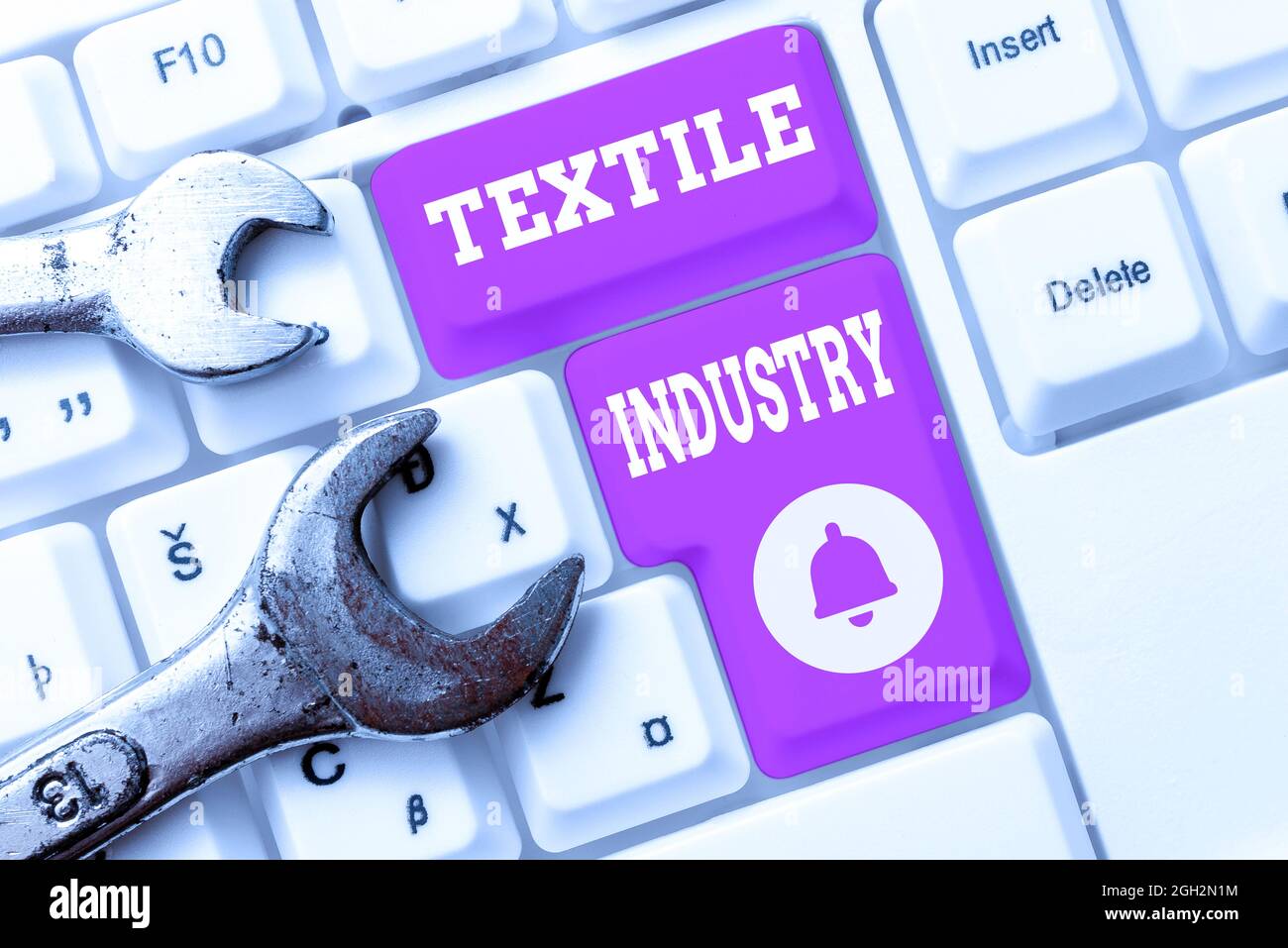 Esposizione concettuale industria tessile. Business approccio produzione e distribuzione di tessuti di filato e abbigliamento tipizzazione e descrizioni editoriali Foto Stock