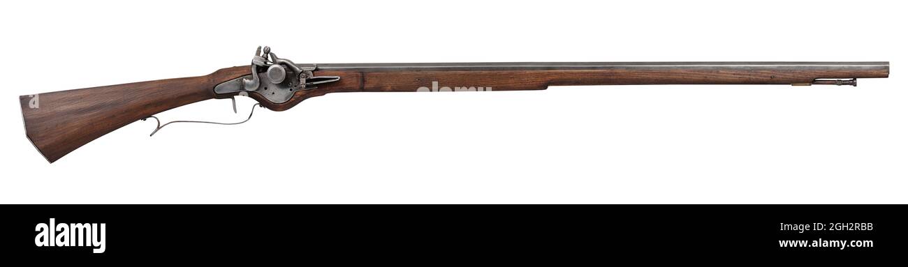 17 ° secolo antico muschio flintlock isolato su sfondo bianco. Foto Stock