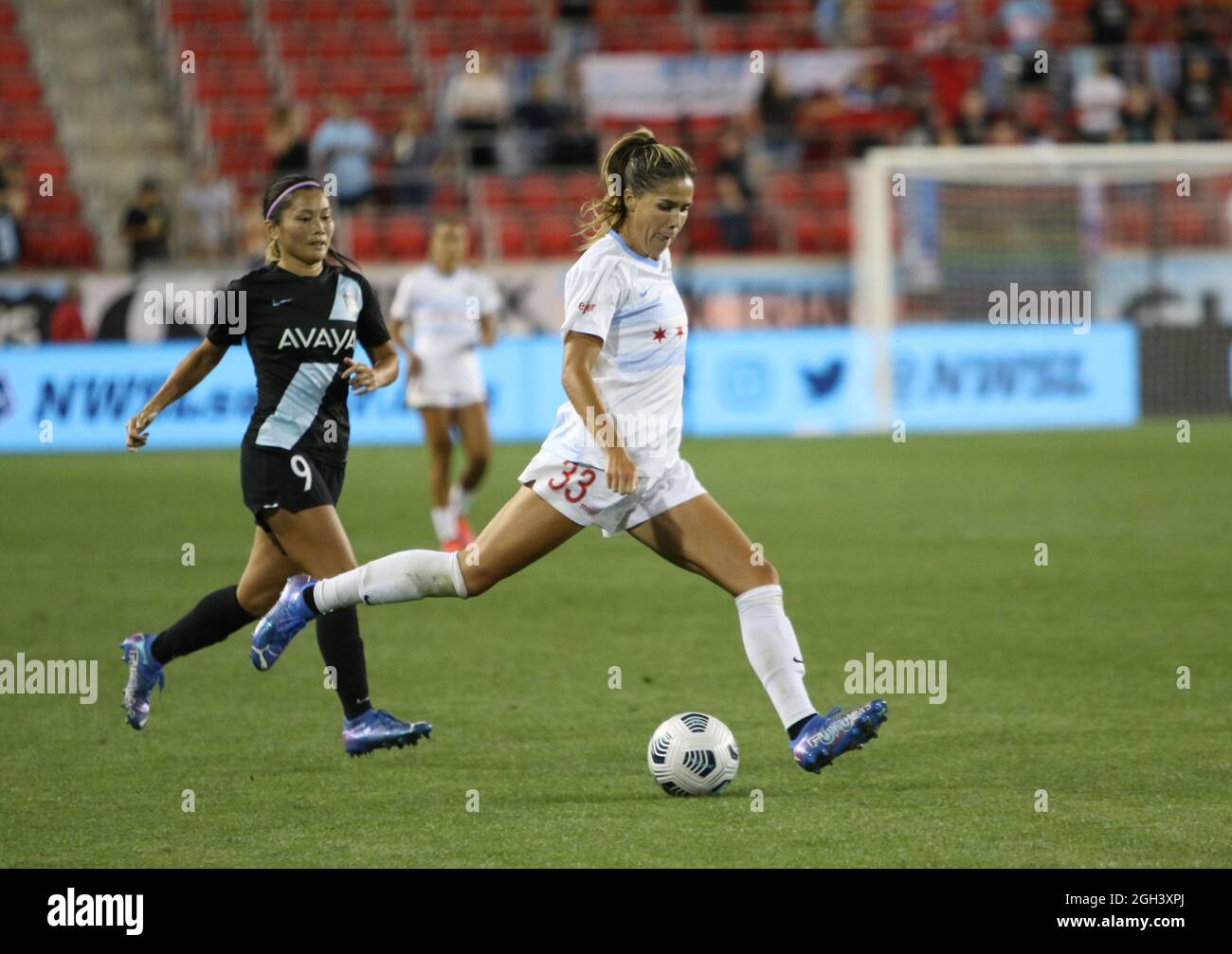 Harrison, Stati Uniti . 4 settembre 2021. Katie Johnson (33, Chicago Red Stars) in azione durante la partita della National Women's Soccer League tra NJ/NY Gotham FC e Chicago Red Stars alla Red Bull Arena di Harrison, New Jersey. Credit: SPP Sport Press Photo. /Alamy Live News Foto Stock