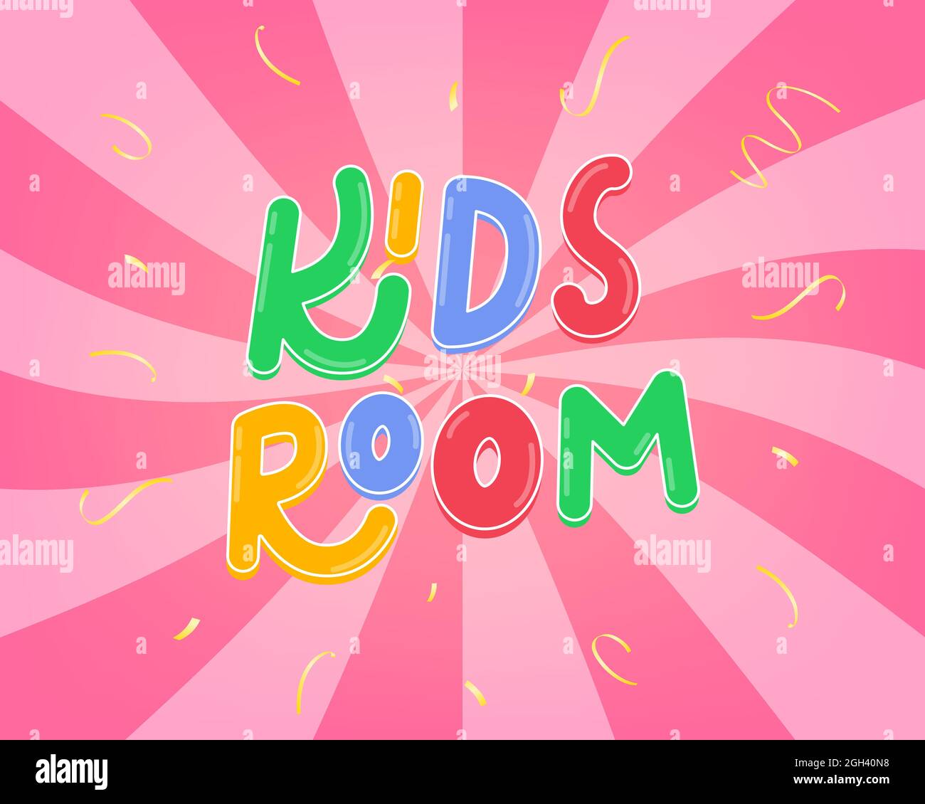 Carta vettoriale per la camera dei bambini in stile cartone animato. Banner con lettere colorati per bambini Illustrazione Vettoriale