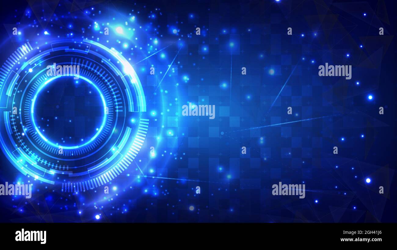 Futuristico elemento cerchio HUD incandescente Sci-Fi. Background astratto hi-tech. Particella di ologramma dell'interfaccia del display head-up. Tecnologia di realtà virtuale Illustrazione Vettoriale