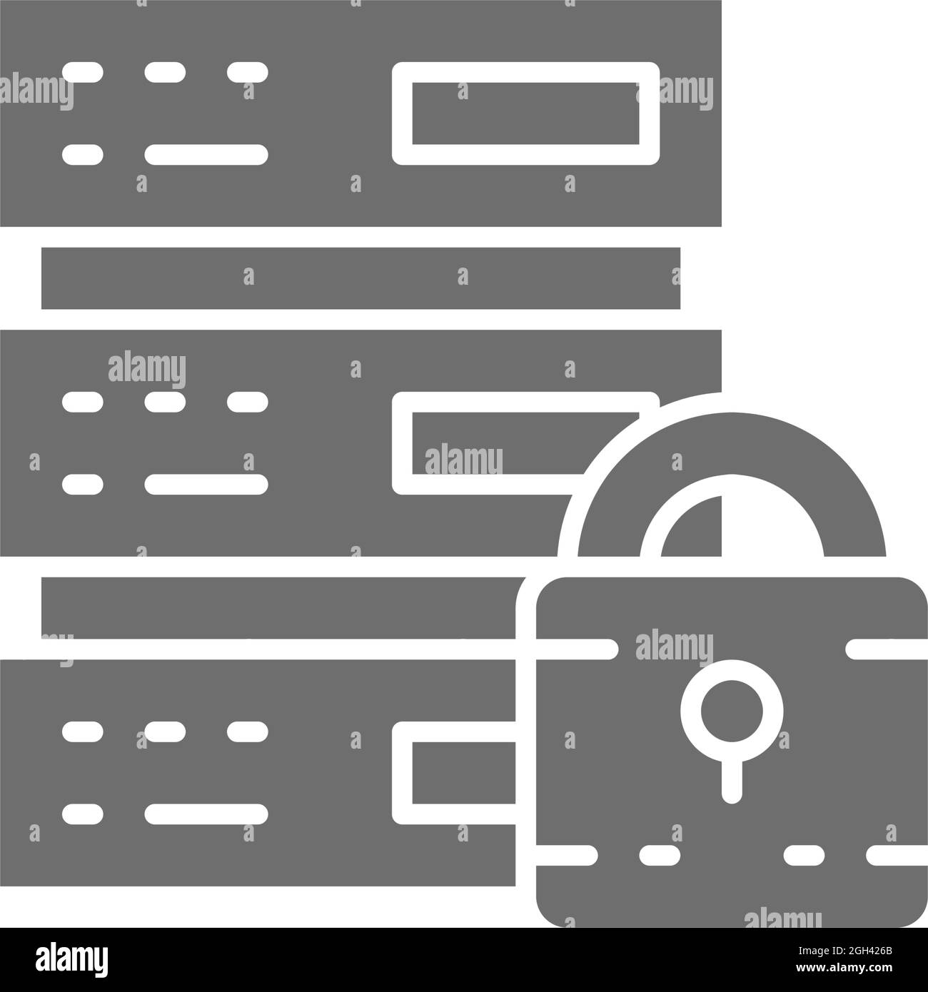 Server sicuro, data center protetto, web hosting, cloud computing icona grigia. Illustrazione Vettoriale