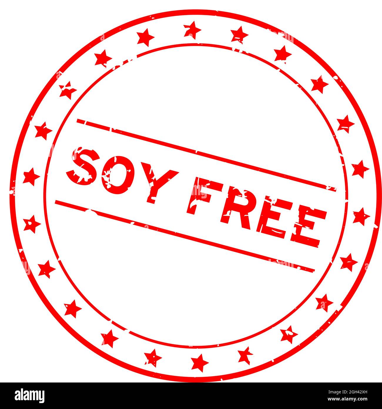 Grunge rosso senza soia parola rotondo guarnizione di gomma timbro su sfondo bianco Illustrazione Vettoriale