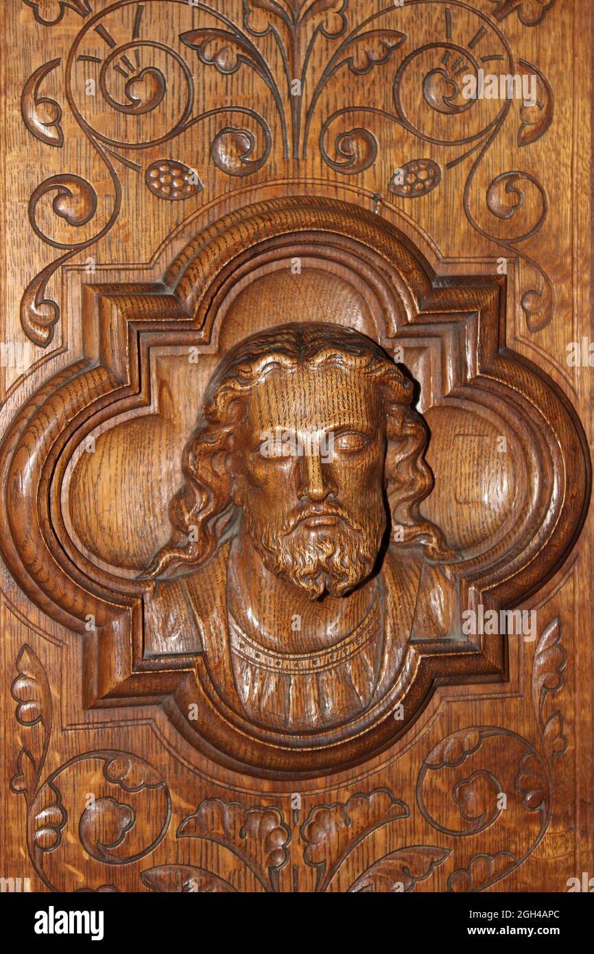 Jesus Wood Carving nella cattedrale di St Asaph, Galles Foto Stock