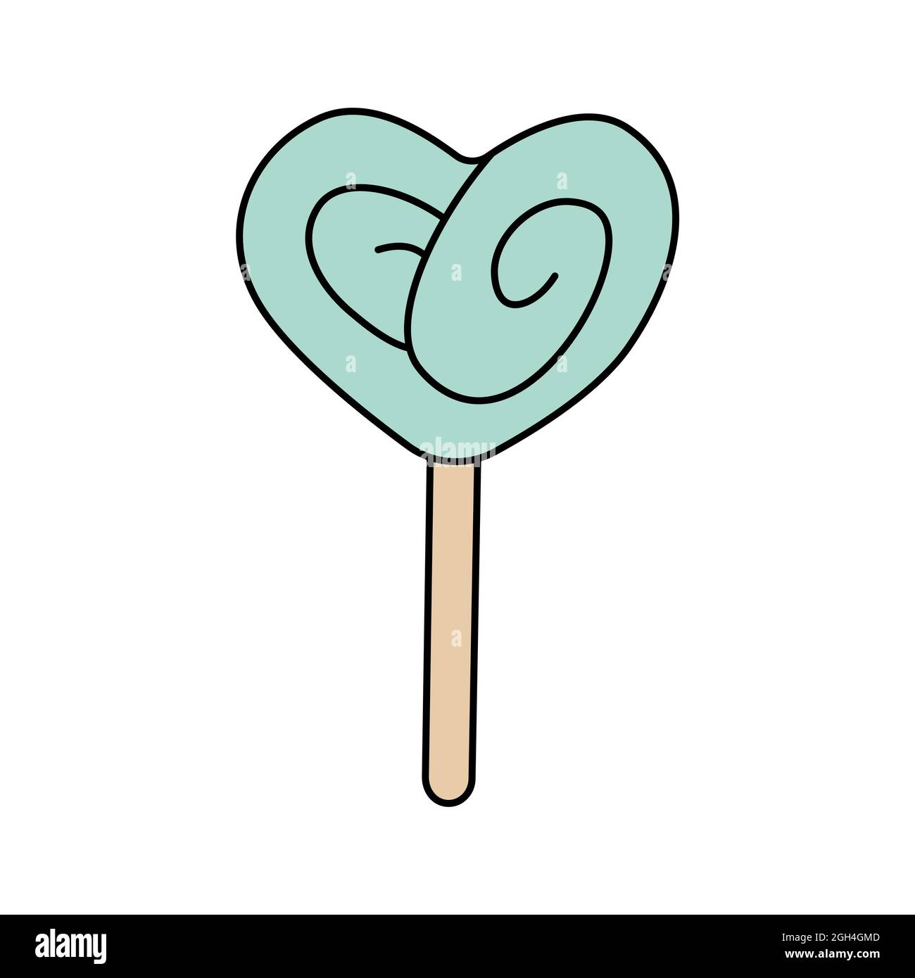 Lecca a forma di cuore in stile doodle. Bonbon blu per San Valentino. Illustrazione vettoriale isolata su sfondo bianco Illustrazione Vettoriale