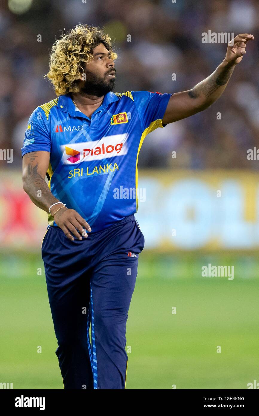 Melbourne, Australia, 1 novembre 2019. Lasith Malinga dello Sri Lanka prende la palla durante la partita internazionale di cricket Twenty20 tra Australia e Sri Lanka al Melbourne Cricket Ground il 01 novembre 2019 a Melbourne, Australia. Credit: Dave Hewison/Speed Media/Alamy Live News Foto Stock