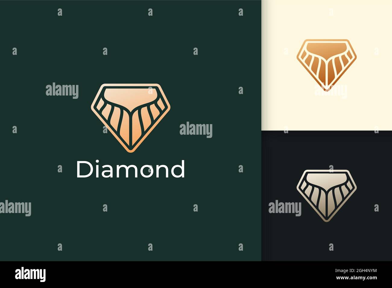 Il logo Diamond o GEM in lusso e di classe rappresenta gioielli o cristallo Illustrazione Vettoriale