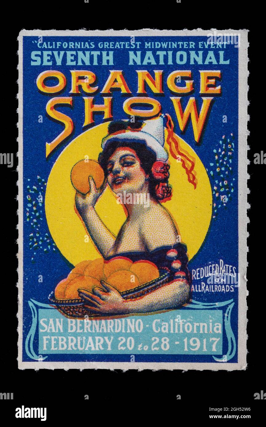 Settimo francobollo commemorativo del National Orange Show. Pubblicizzare la mostra del 20 al 28 febbraio 1917 a San Bernardino California. Foto Stock