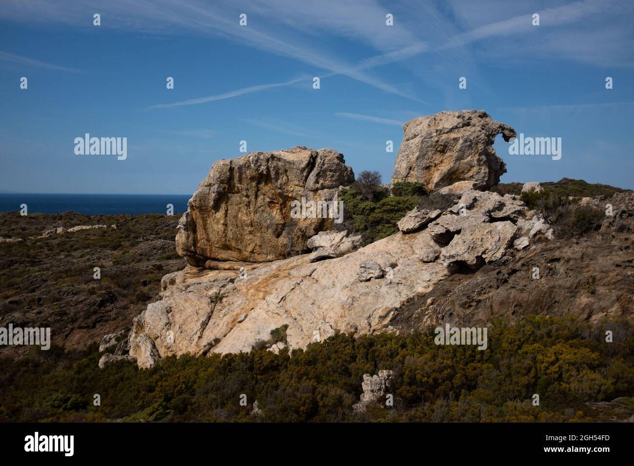 Formazioni rocciose a Cap de Creus, Cadaqués, Costa Brava, Catalogna, Spagna Foto Stock