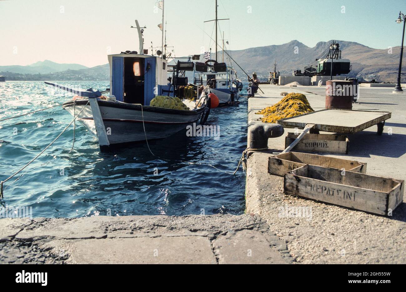 Tradizione di pesca: Barche da pesca al porto di Agia Marina sull'isola greca di Leros. Foto Stock