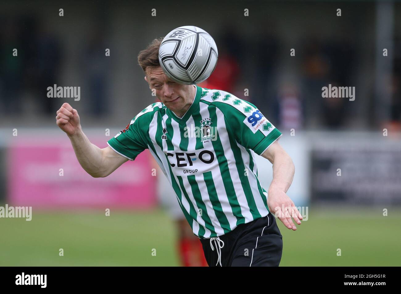 Karl Byrne di Blyth Spartans in azione durante la partita della Vanarama National League North tra Blyth Spartans AFC e Brackley Town al Croft Park di Blyth sabato 4 settembre 2021. (Credit: Will Matthews | MI News) Credit: MI News & Sport /Alamy Live News Foto Stock