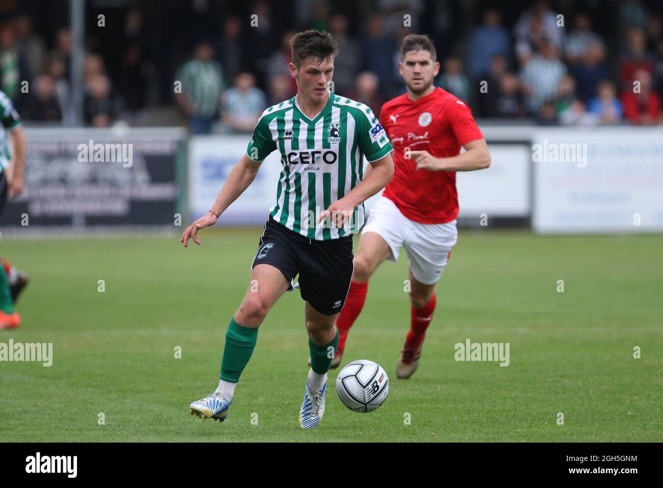 Corey McKeown di Blyth Spartans in azione durante la partita della Vanarama National League North tra Blyth Spartans AFC e Brackley Town a Croft Park, Blyth sabato 4 settembre 2021. (Credit: Will Matthews | MI News) Credit: MI News & Sport /Alamy Live News Foto Stock