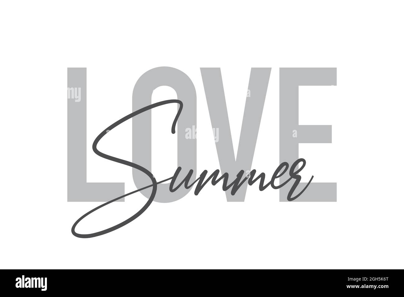 Design tipografico moderno, semplice e minimale di un detto "Love Summer" in toni di grigio. Grafica vettoriale elegante, urbana, alla moda e giocosa con h Foto Stock