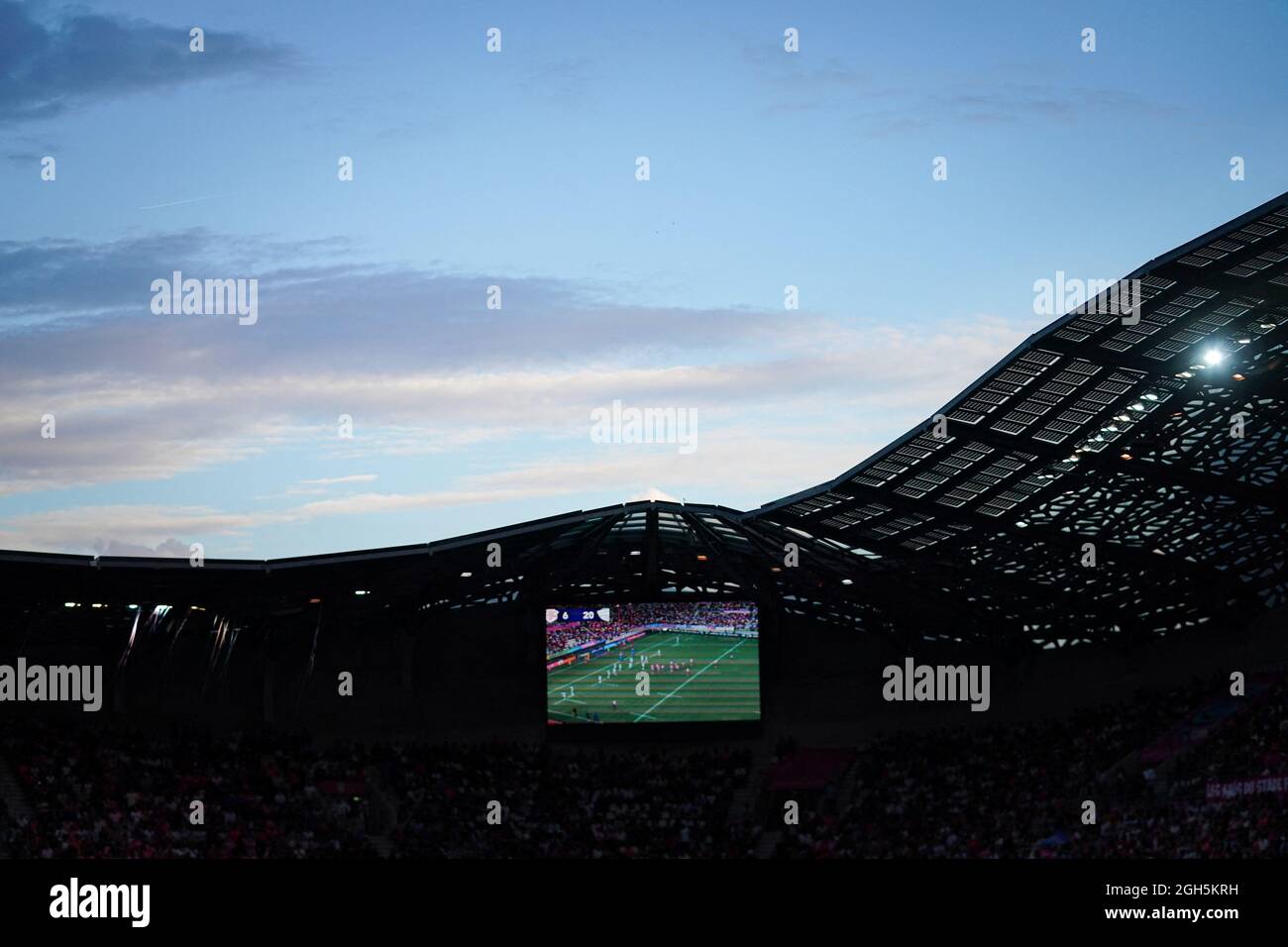 Panoramica generale dello stadio Jean Bouin durante la GARA DI rugby TOP 14  tra Stade Francais Paris (SFP) e Racing 92 (R92) al Jean Bouin Stadium,  Parigi, Francia, il 4 settembre 2021.