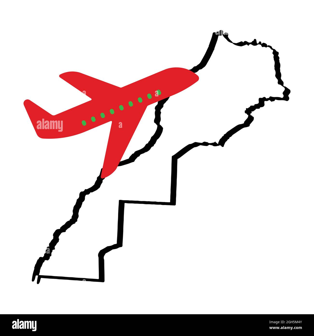 Aereo jet in volo con la mappa Marocco, 3D Marocco mappa contorni, aereo sulla mappa. Concetto di viaggio. Primo piano Illustrazione Vettoriale