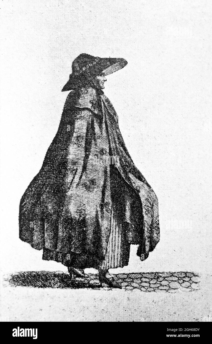 Donna che cammina per le strade, secondo un'incisione storica di circa 1790, Schleswig-Holstein, Germania settentrionale, Foto Stock