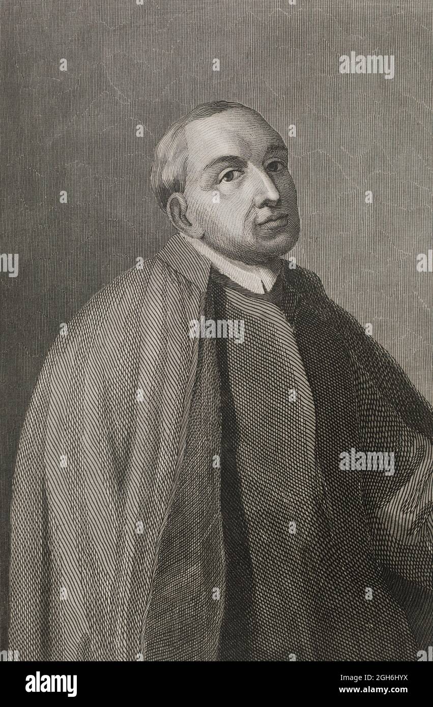 Ambrosio de Morales (1513-1591). Cronista spagnolo del Regno, storico e archeologo. Verticale. Incisione di Antonio Roca. Las Glorias Nacionales. Volume i, edizione Madrid-Barcellona, 1852. Foto Stock