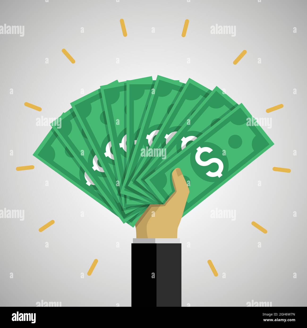 Businessman mano che tiene un sacco di bollette in dollari Illustrazione Vettoriale