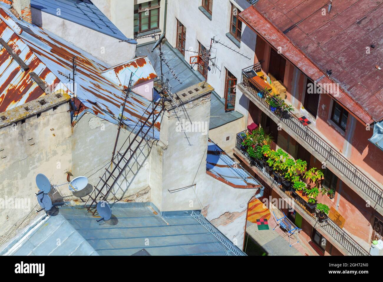 Tetti colorati, vecchi edifici di Lublino Foto Stock