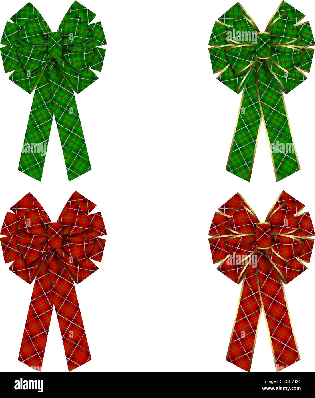 Fiocco di natale isolato e nastro con texture tartan Illustrazione Vettoriale