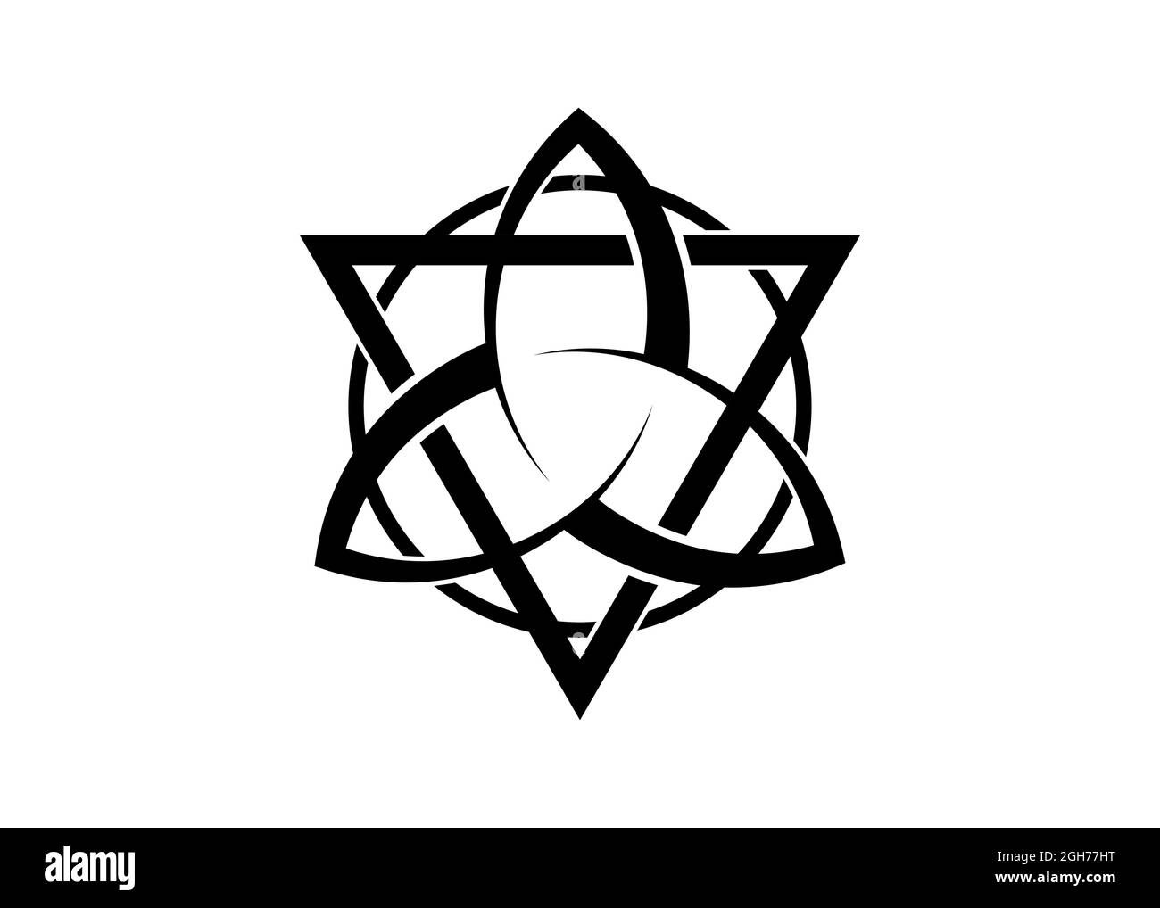 Triquetra con il logo Triangle e Circle, il tatuaggio Trinity Knot, il simbolo celtico Pagan Triple Goddess. Wicca segno, libro di ombre, Vector Wiccan icona Illustrazione Vettoriale