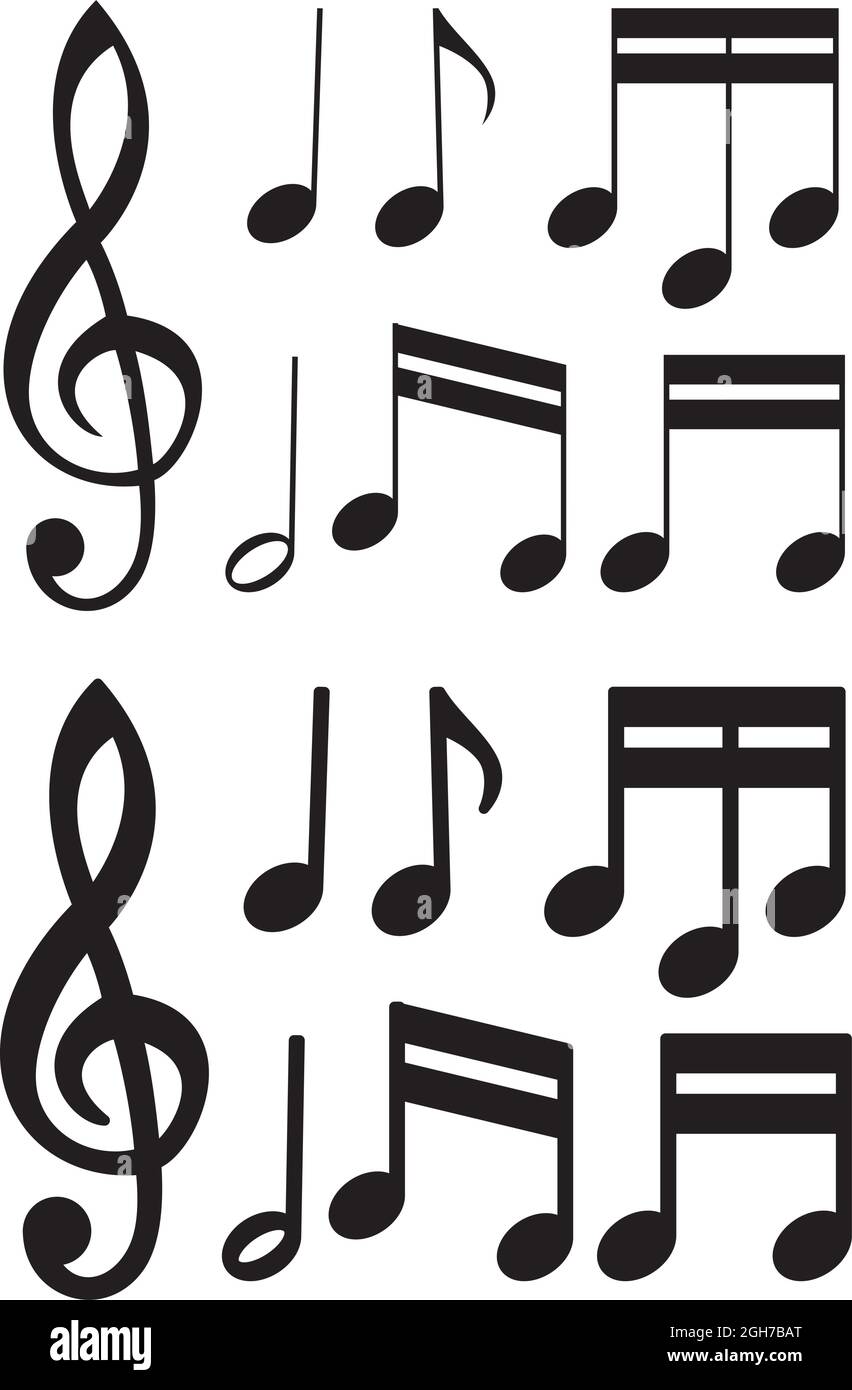 set vettoriale di note musicali in bianco e nero. illustrazione astratta dei simboli delle note di musica classica Illustrazione Vettoriale