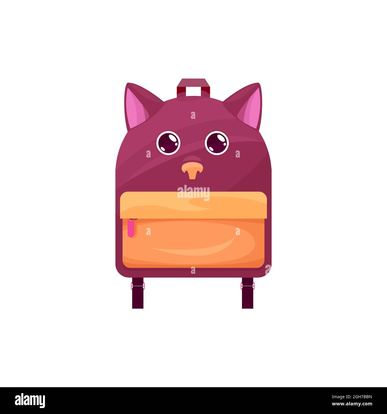 Bambino schoolbag isolato vettore icona, zaino carino con gatto o cane muso e orecchie. Zaino per bambini Cartoon per ragazza o ragazzo, preschooler o studente Illustrazione Vettoriale